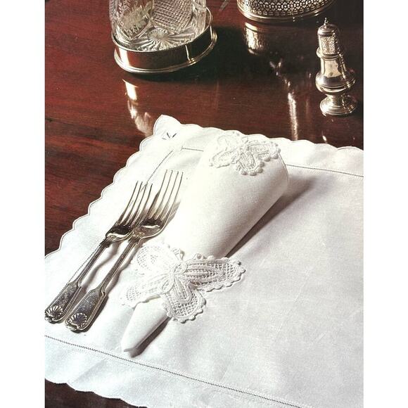 Four Orem Butterfly Battenburg Lace and Embroidery Breakfast Set Vintage NWT - Picture 5 of 7